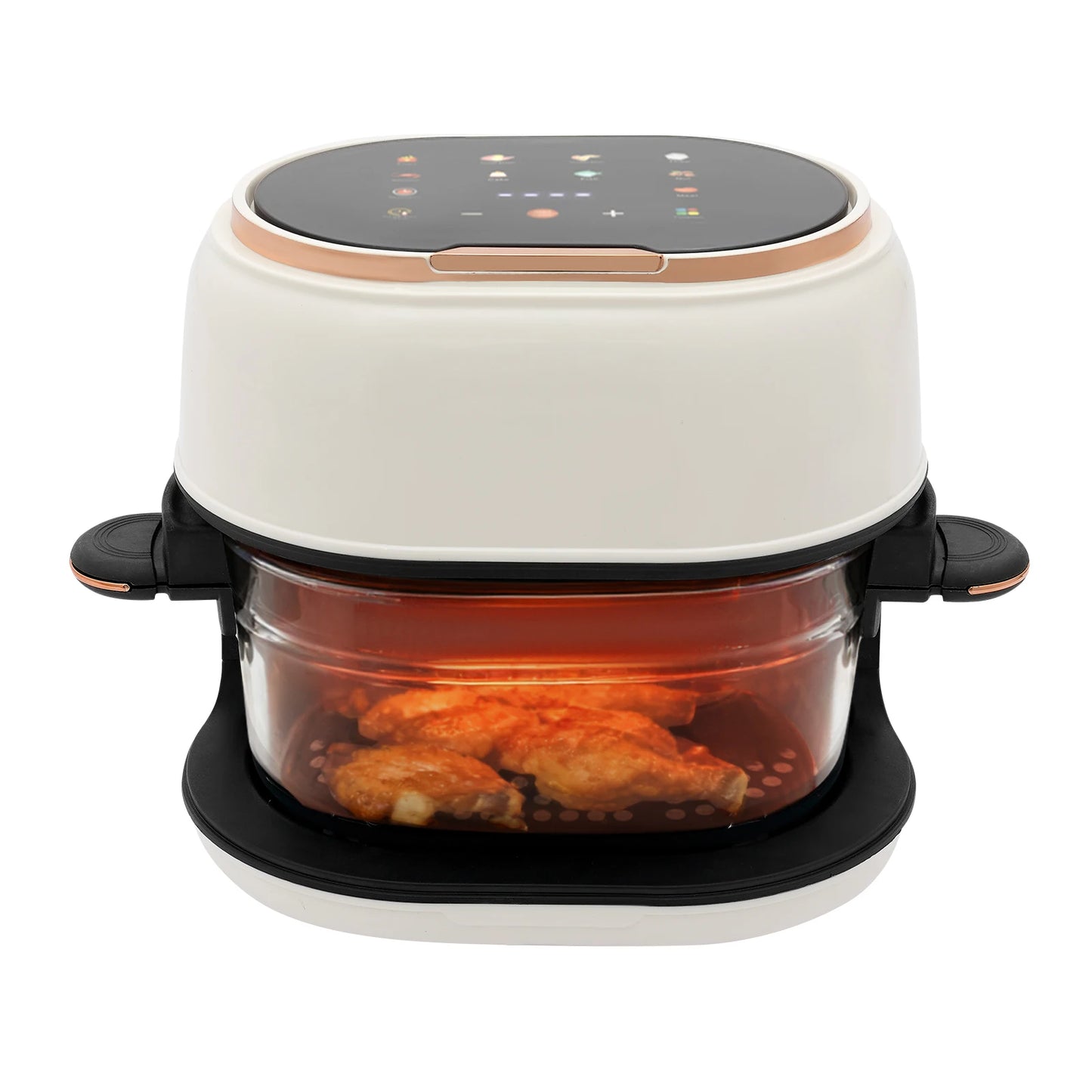 Air fryer touchscreen interface temperature and timer controls.
