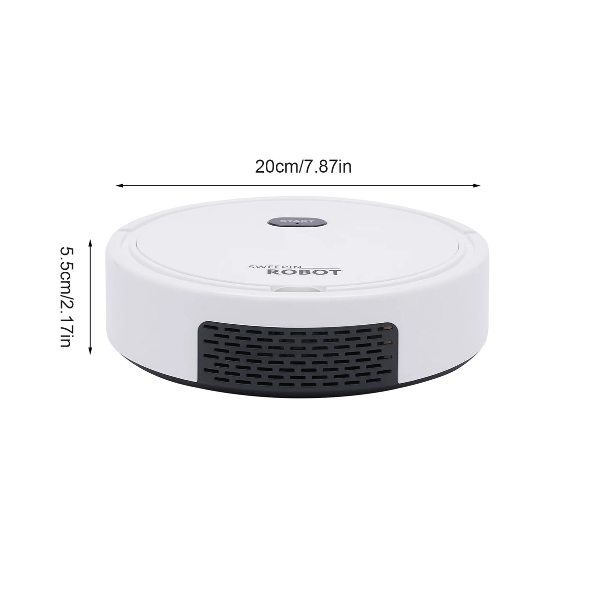 KT205 mini robot vacuum cleaner showing its compact dimensions.
