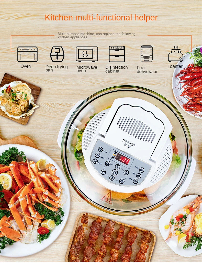 Digital control panel 12L Smart Air Fryer Oven – 1200W Halogen Convection Cooker.

