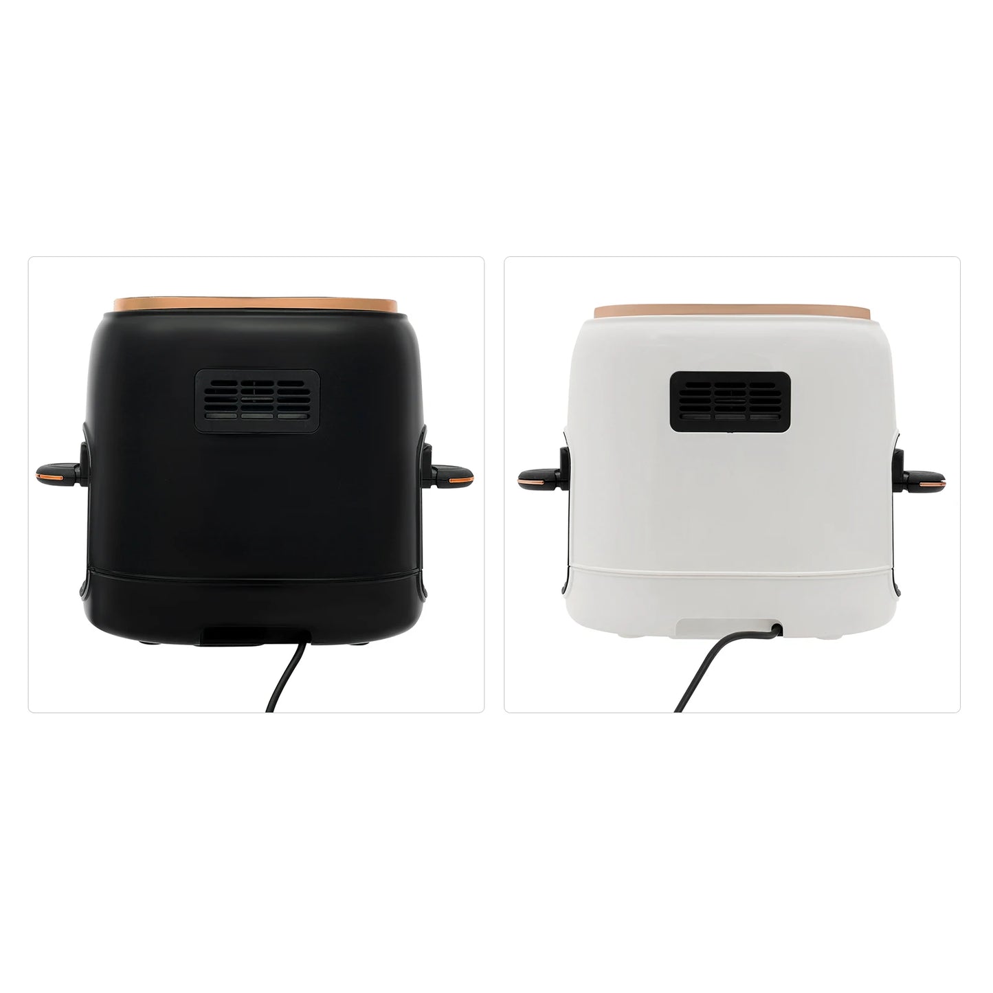 Air fryer US plug 110V white model side view.
