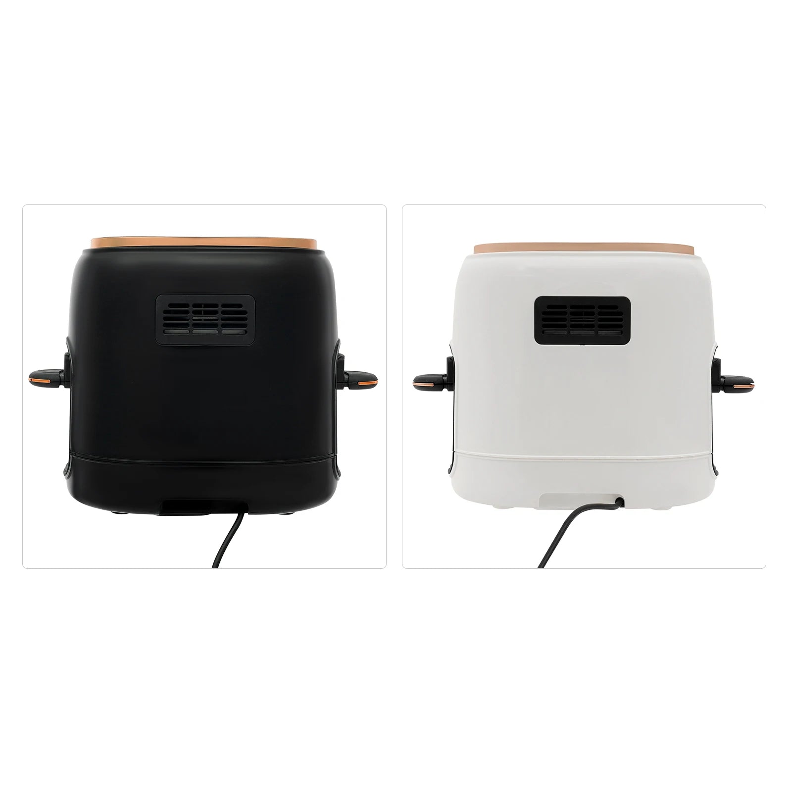 Air fryer US plug 110V white model side view.

