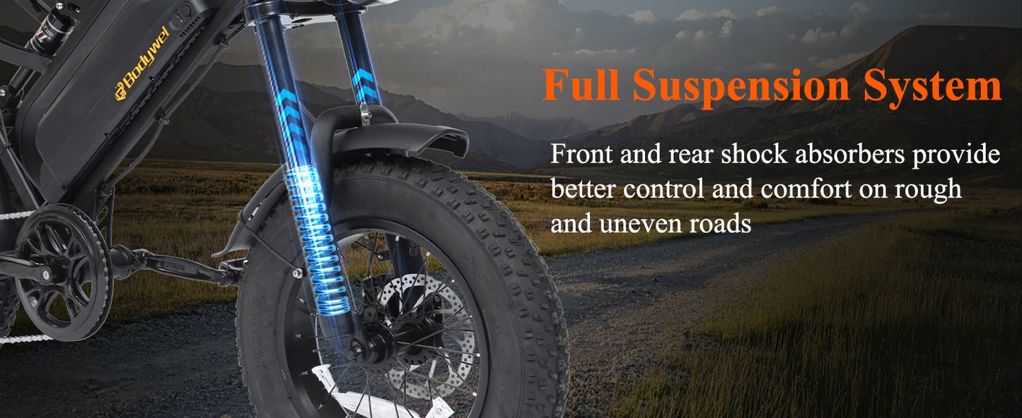 Bodywel M16 fat tire e-bike outdoor riding action.

