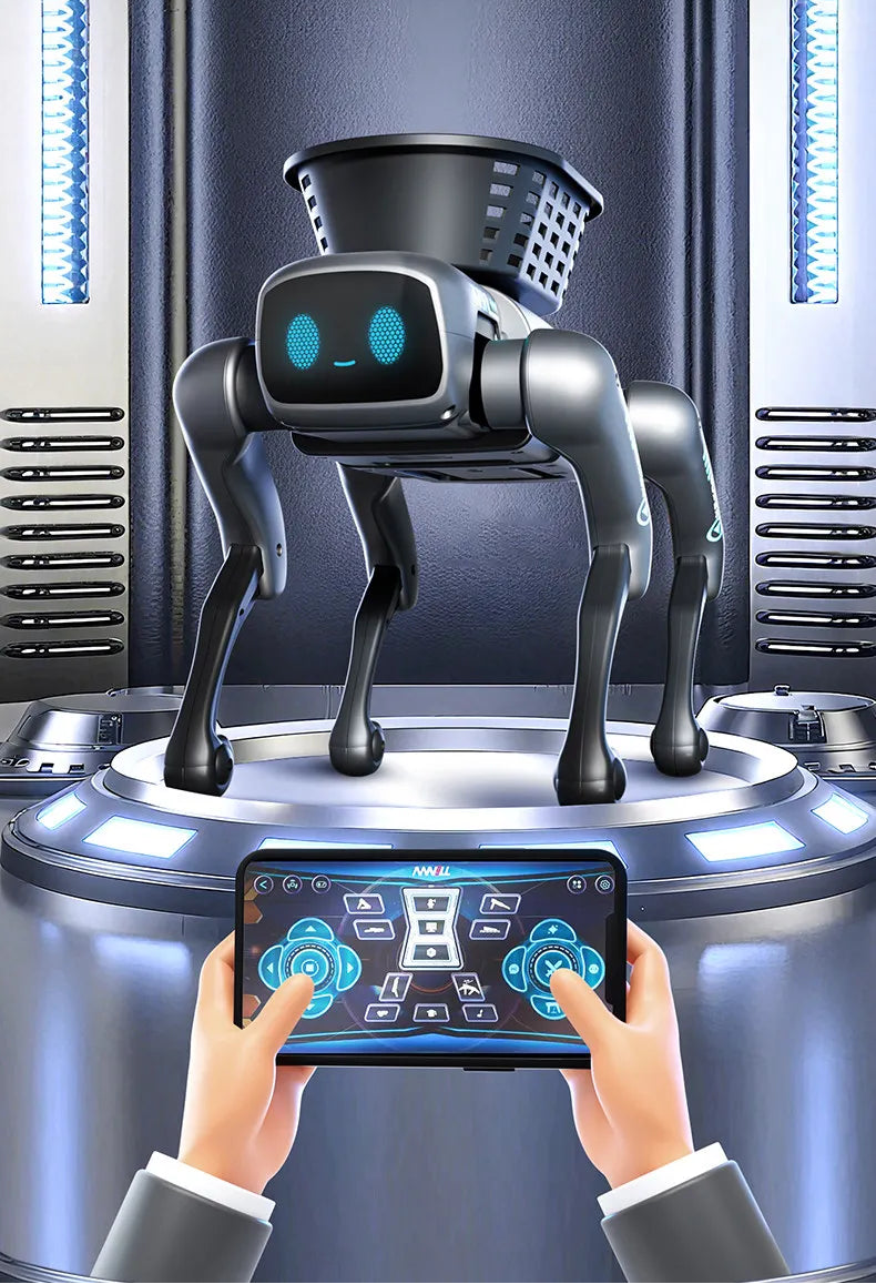 Interactive robot dog seated pose remote control toy programmable birthday gift.
