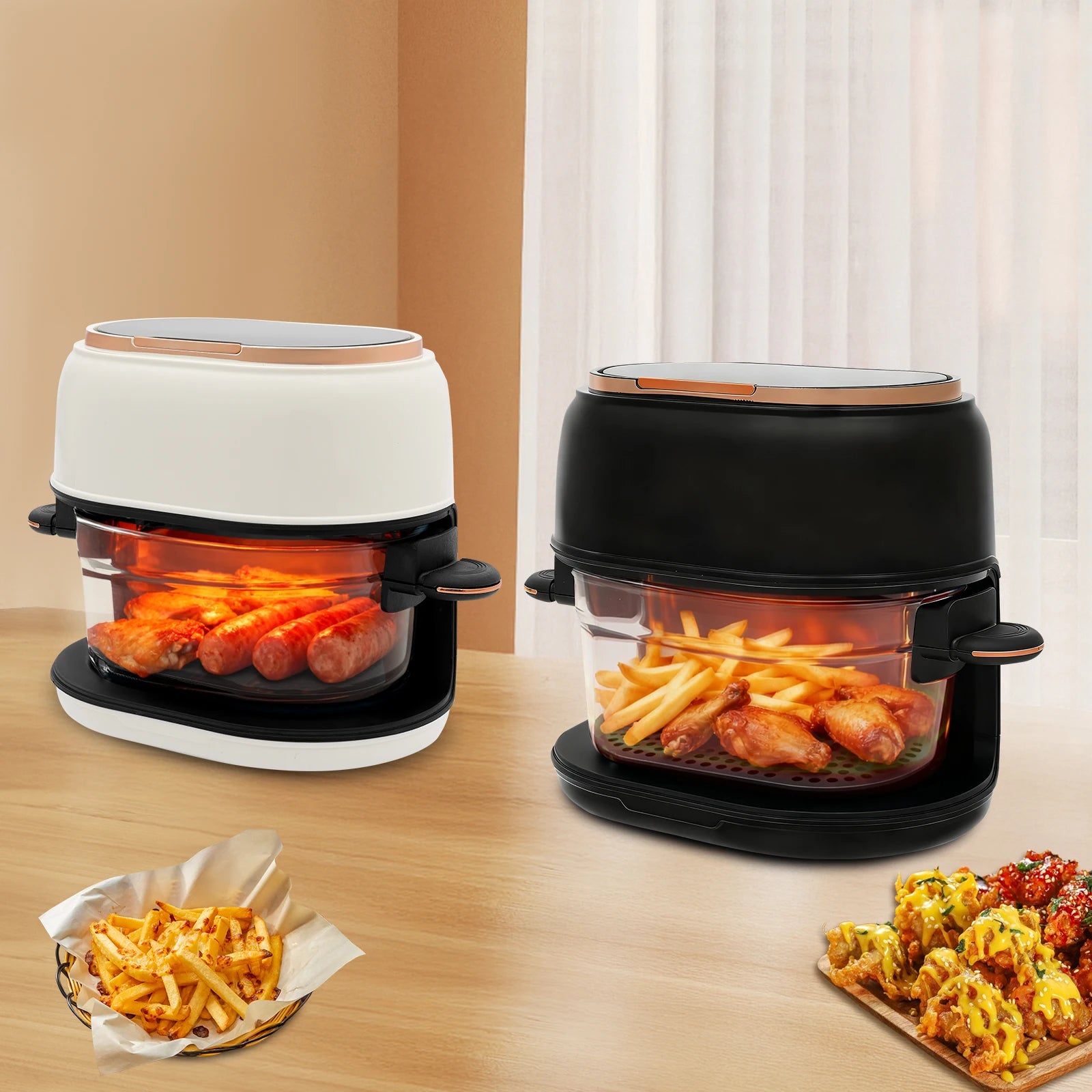 4L 1350W touchscreen air fryer white color front view.
