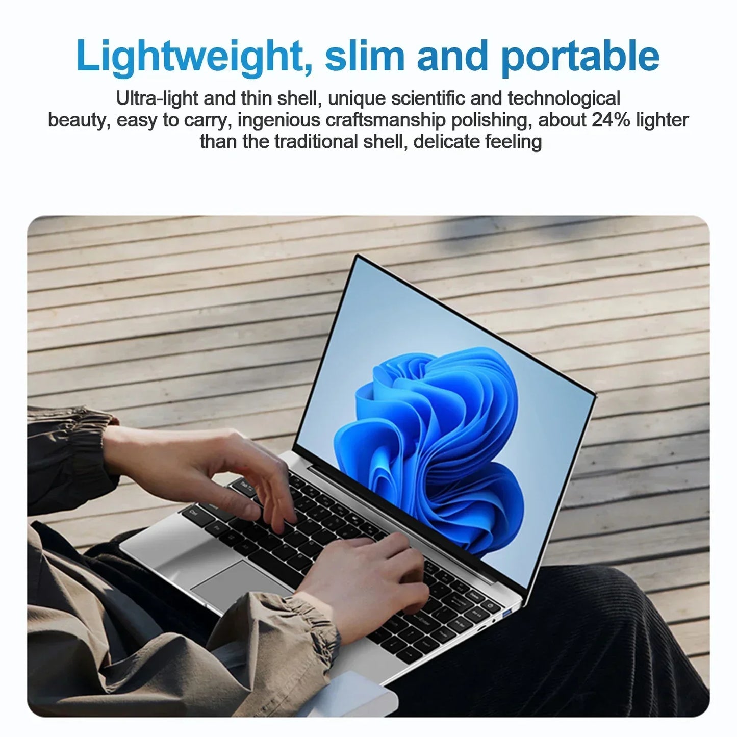 Lightweight 14.1 inch notebook computer side profile.
