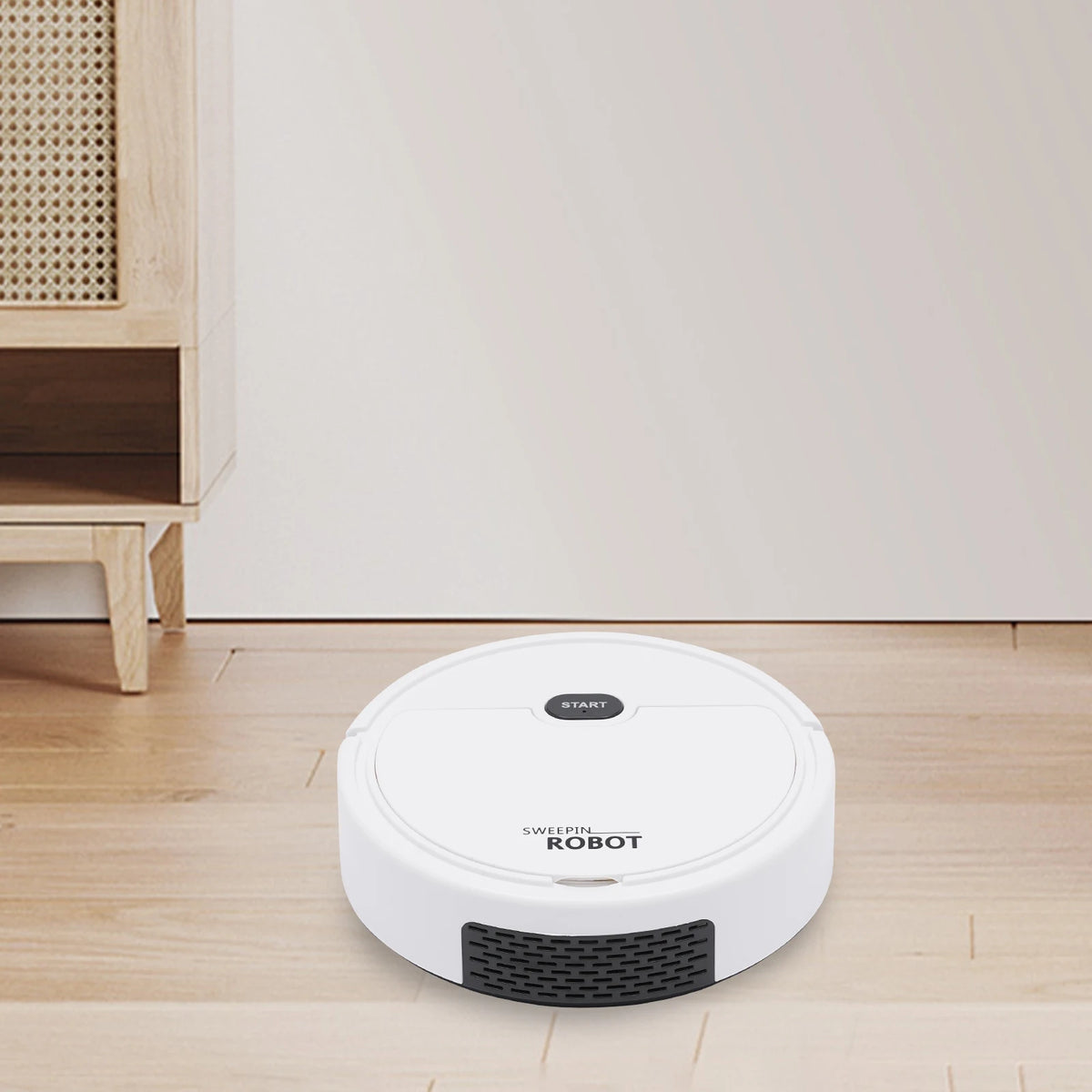 KT205 mini robotic floor cleaner moving across a smooth hard floor.
