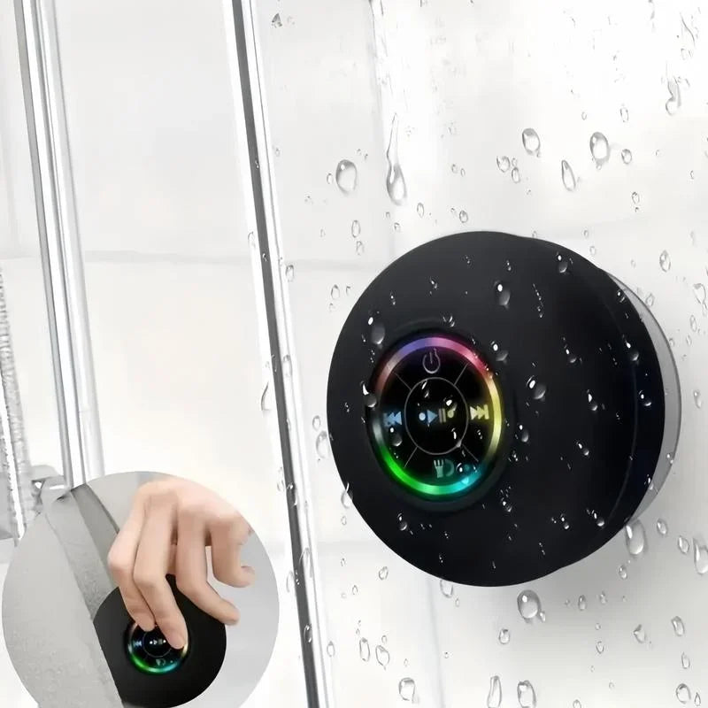 Waterproof Bluetooth shower speaker with RGB LED ring on wet glass - IPX4 waterproof - BibangS
