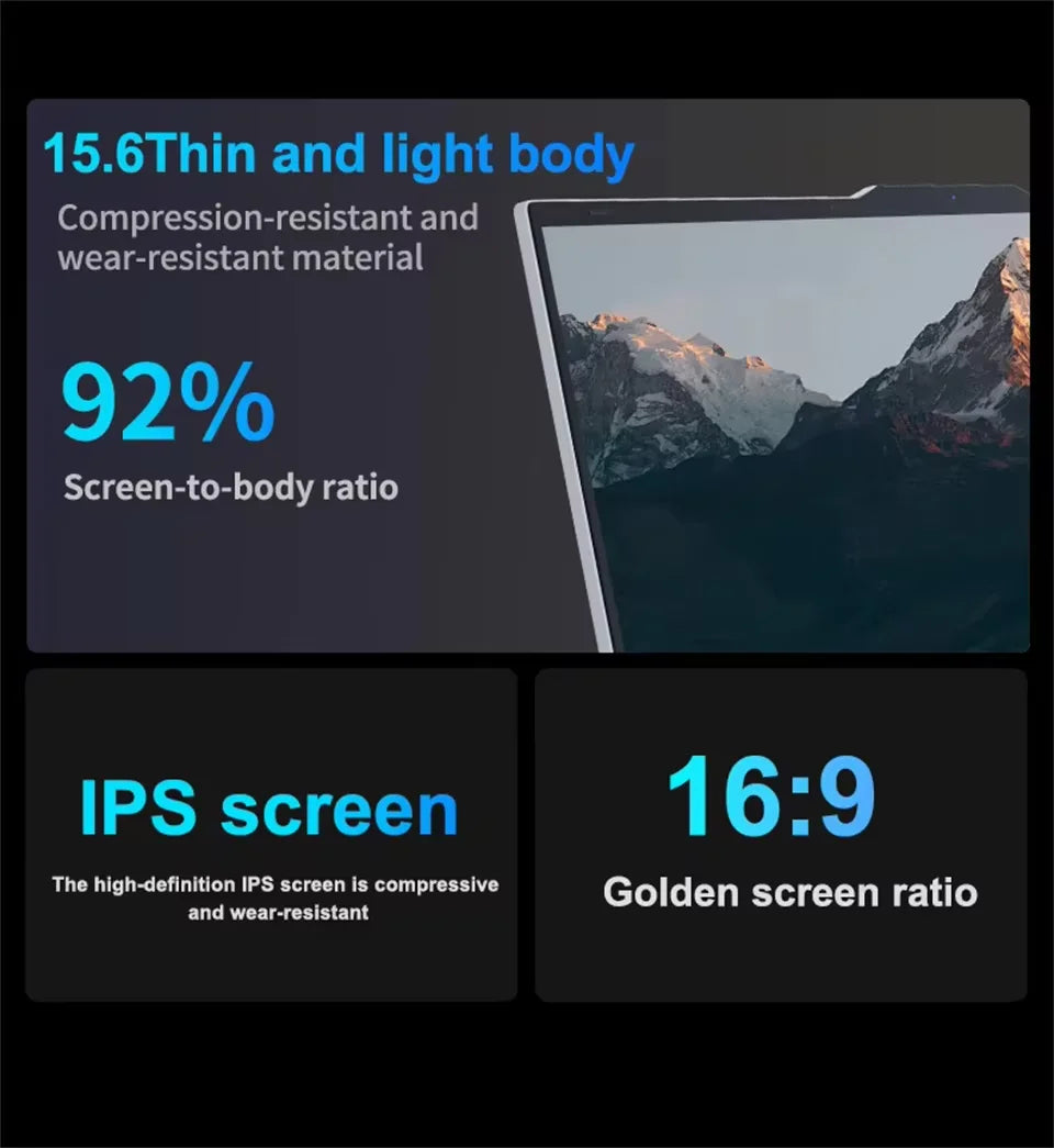 15.6 inch laptop full HD screen Intel i9 office gaming portable computer.
