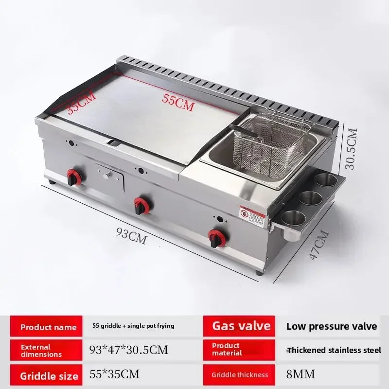 Flat top grill with fryer basket stainless steel for outdoor BBQ catering.

