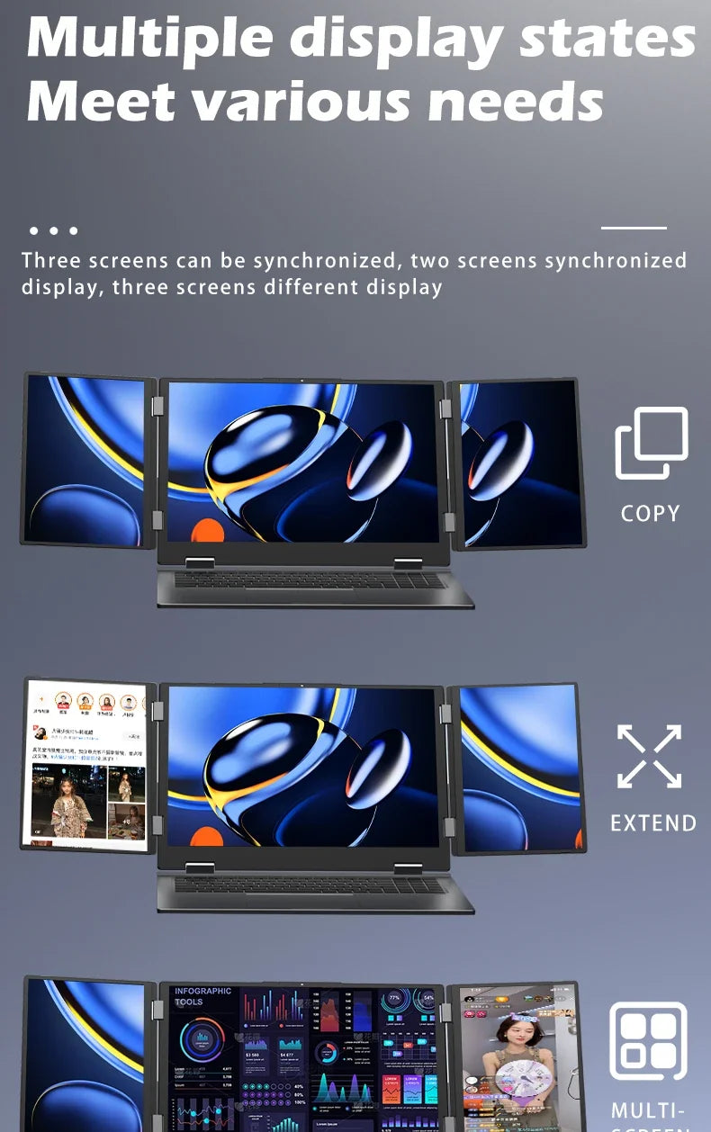 SZBOX MAX16 portable triple monitor setup for content creators and designers.


