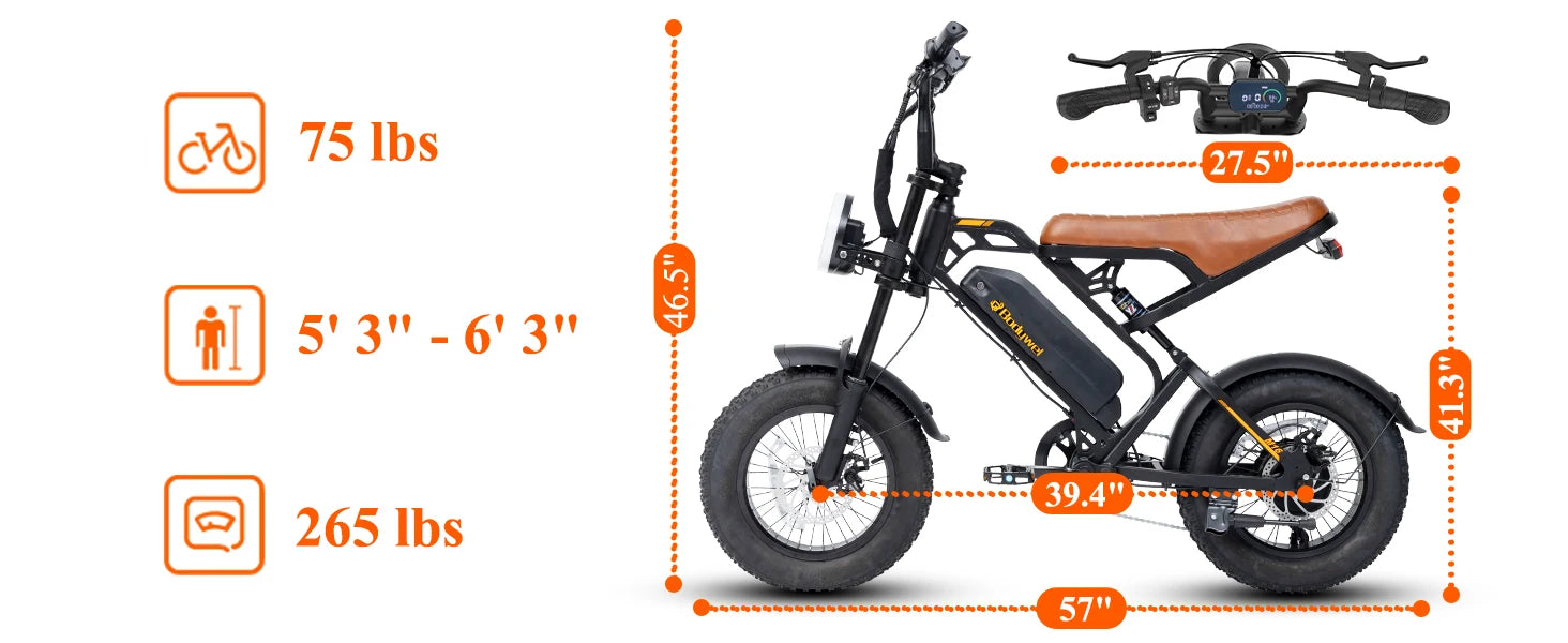 1500W Bodywel M16 e-bike fat tire mountain bike full view.

