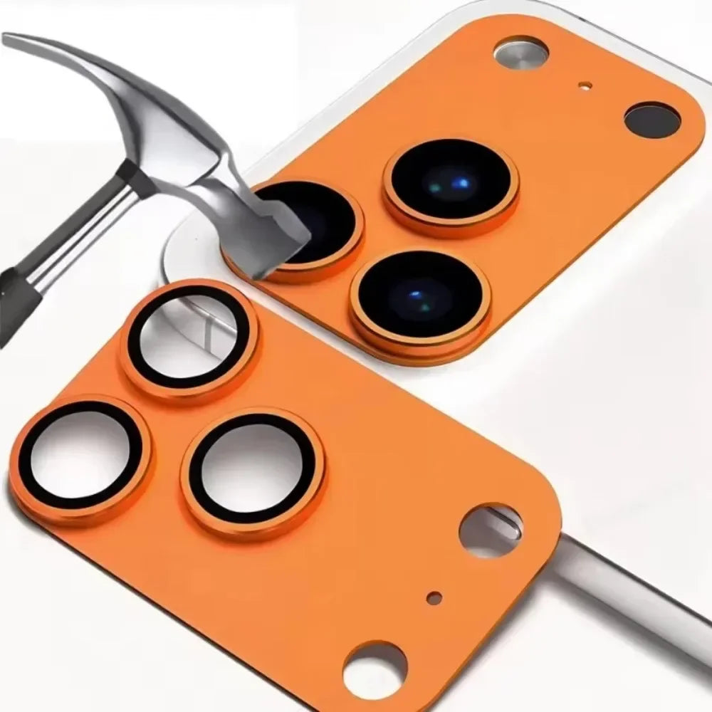 
iPhone 17 Pro Max camera lens protection with aluminum frame - side angle.
