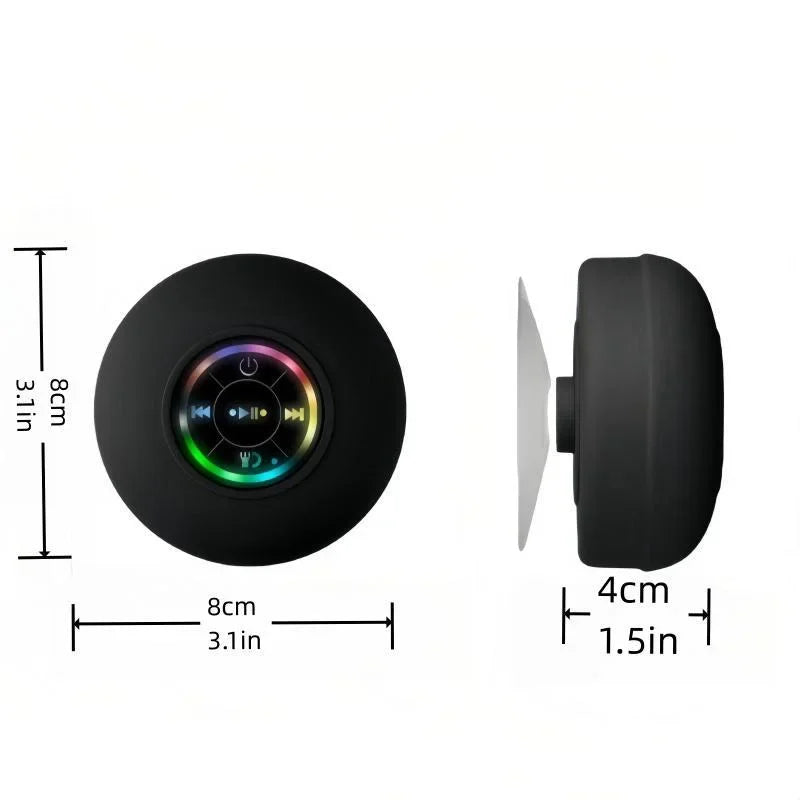 Waterproof shower speaker feature infographic - Bluetooth hands-free calling RGB lights - BibangS
