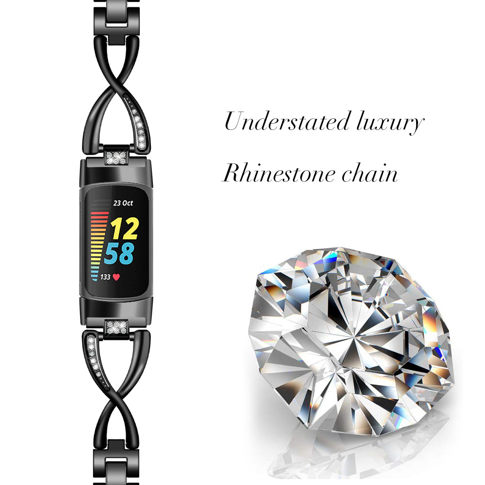 Diamond Smartwatch Band Silver – Zinc Alloy Metal Strap Fitbit Compatible Elegant Women.

