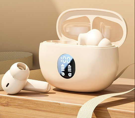Oxygen skin beige wireless earbuds high-end edition premium design.
