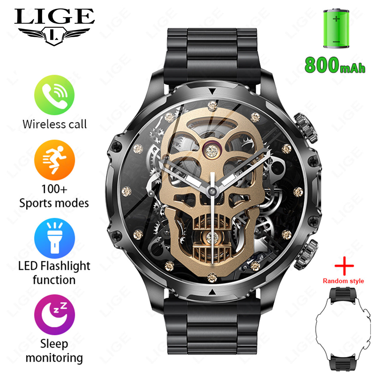 LIGE AK75 Smartwatch Silver Tape Strap Pedometer Remote Shutter.

