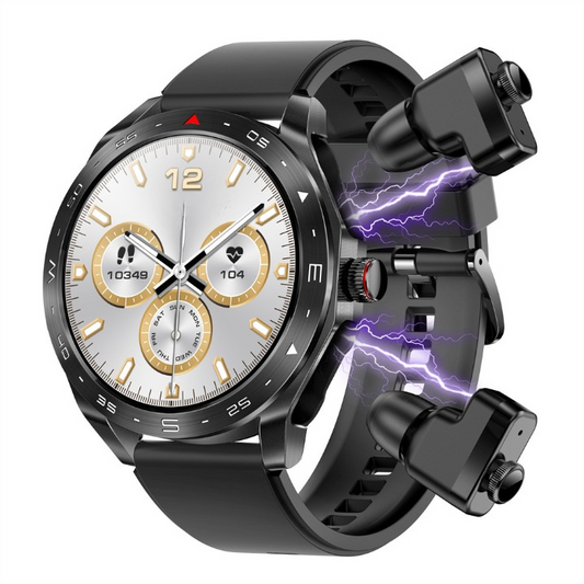 T95 2-in-1 smartwatch black silicone strap TWS earbuds Bluetooth health watch.
