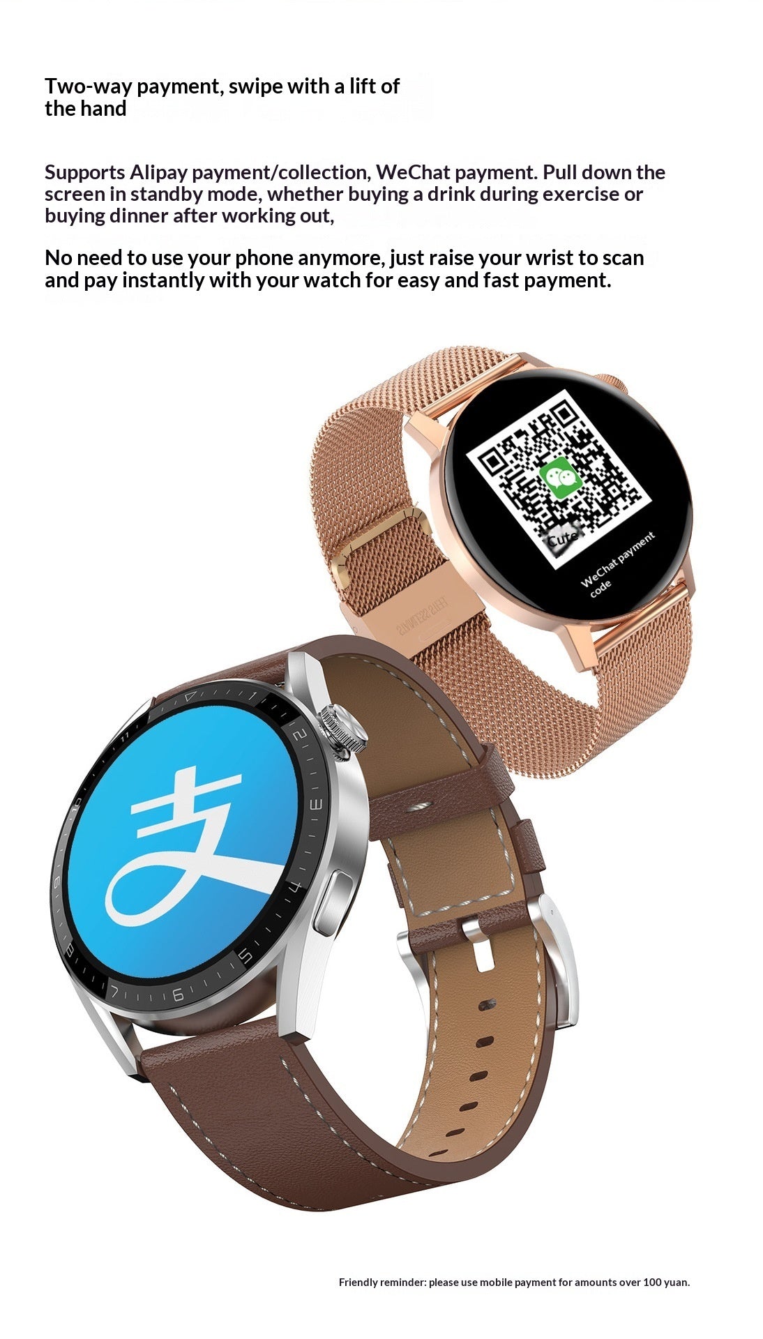IP68 smartwatch blood pressure heart rate SpO2 monitoring sedentary reminder step counter.
