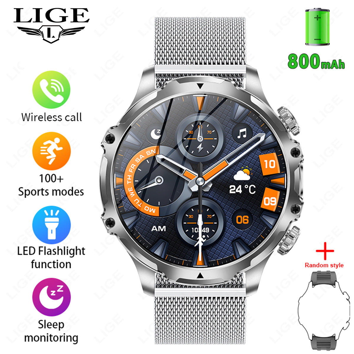 AK75 Bluetooth Smartwatch Sleep Monitor Unisex Black Tape Strap.
