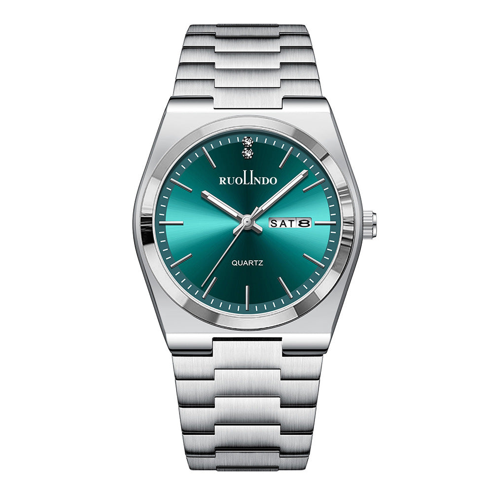 RUOLINDO Rose Gold Blue Dial Men's Quartz Watch Double Calendar.
