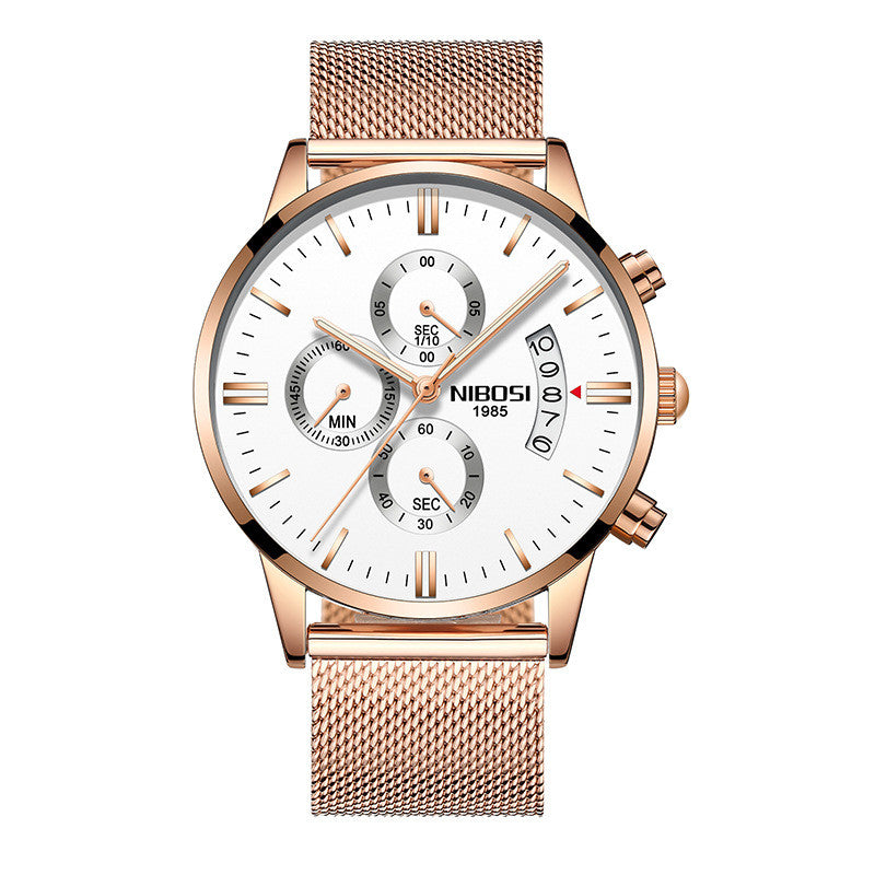 NIBOSI 1985 men's quartz watch stainless steel 43mm premium design