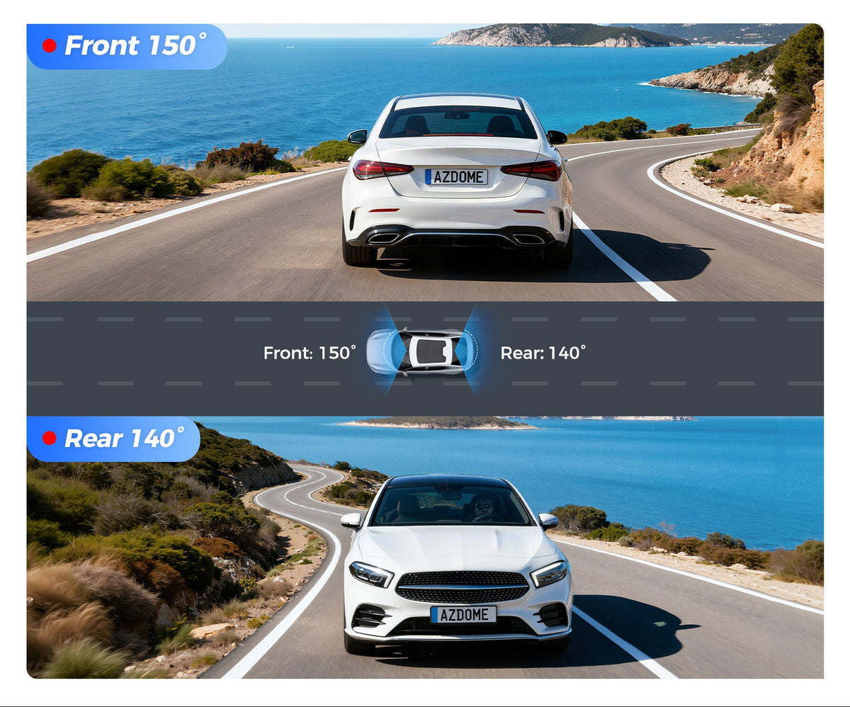 AZDOME M550 Pro front 4K rear 2.5K dual dash cam recording highway footage.

