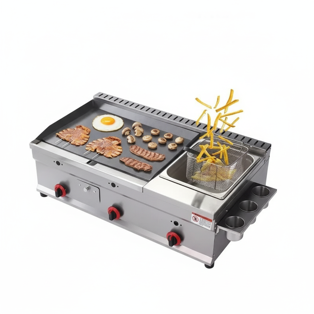  Flat top gas grill with independent burner knobs for restaurant kitchen and 55-93 cm length.
