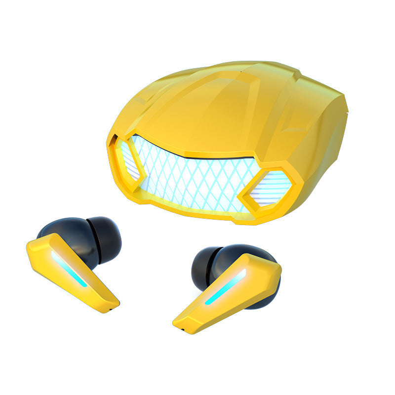 Yellow TWS gaming earphones Bluetooth 5.2 bold design in-ear wireless earbuds.