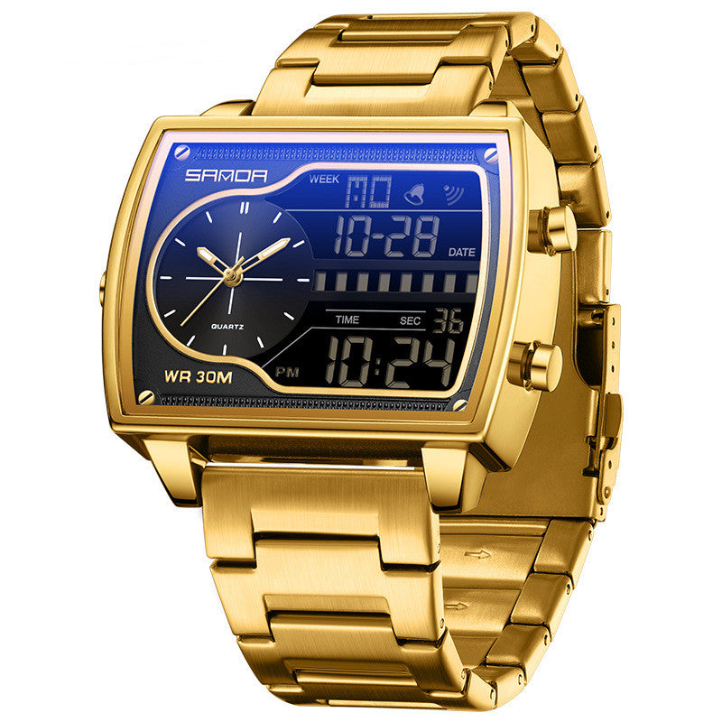 SANDA mens quartz watch gold dial steel belt elegant office fashion watch.
