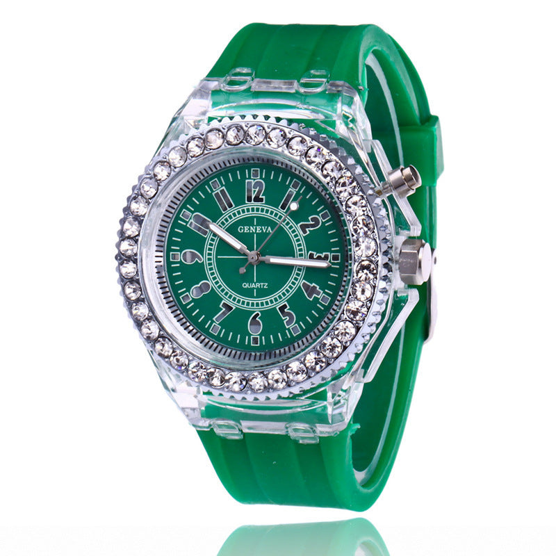 Geneva Ladies Watch Light Blue Strap Quartz Glow Bracelet Style.
