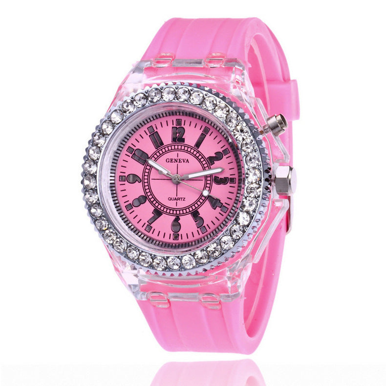 Geneva LED Watch Women 11 Colors Silicone Bracelet Quartz Dial.
