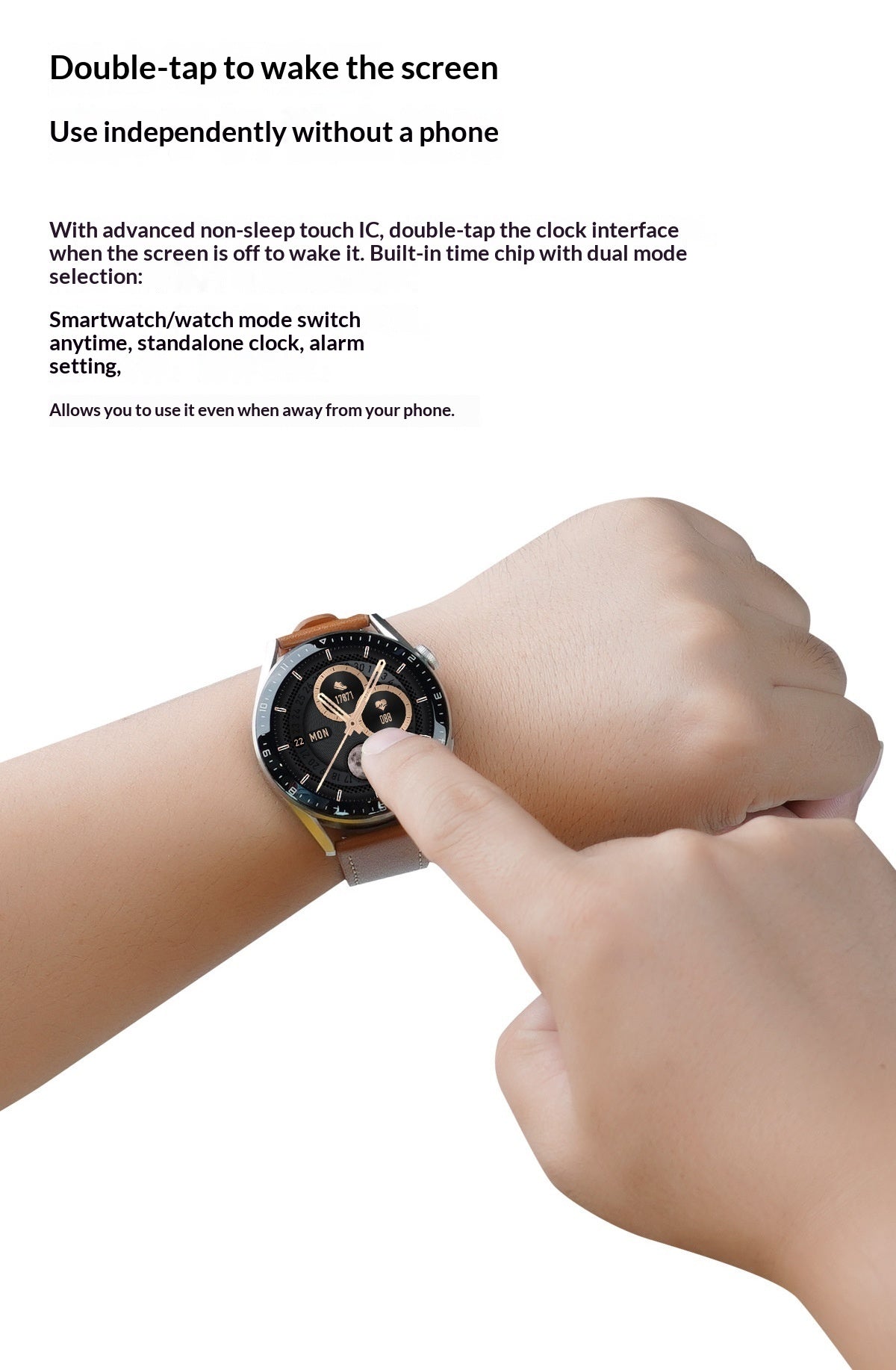 IP68 waterproof smartwatch slim 12mm 66g health monitoring multifunctional men women watch.
