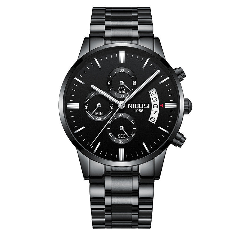 NIBOSI 1985 men's quartz watch stainless steel 43mm premium design.
