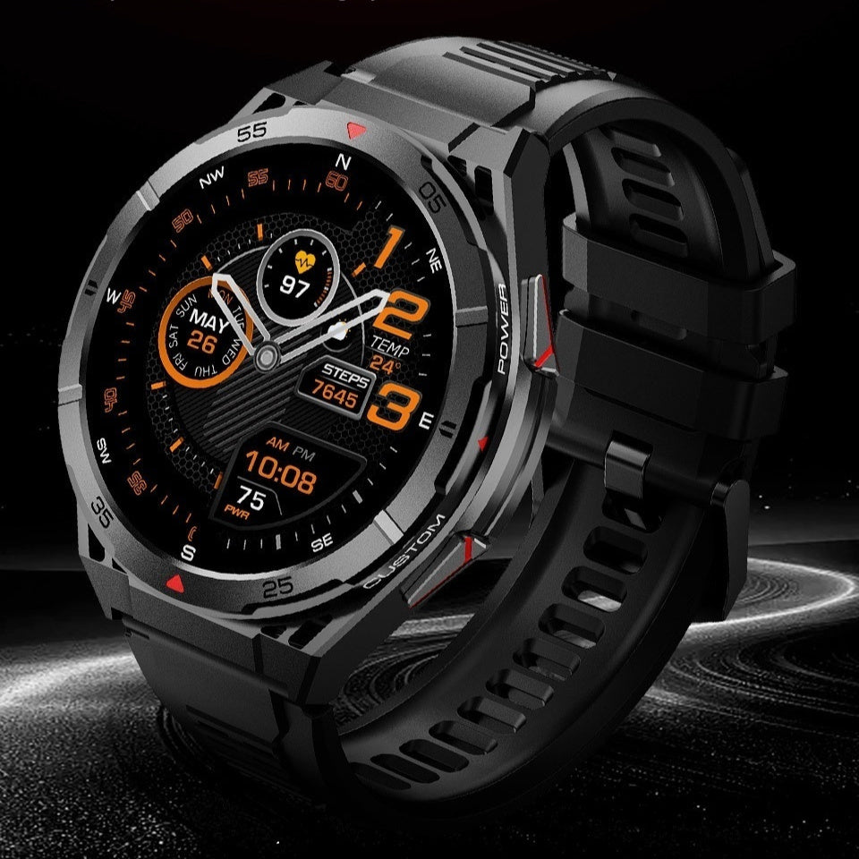 Smart Bluetooth GPS watch dual-band calling heart rate blood pressure smartwatch black.
