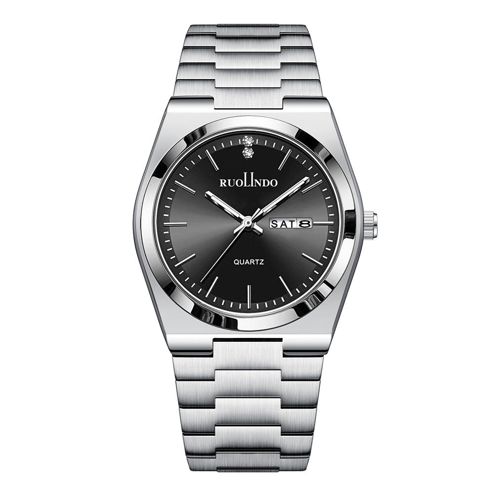 RUOLINDO Double Calendar Watch Full Silver White Dial Luminous Hands.
