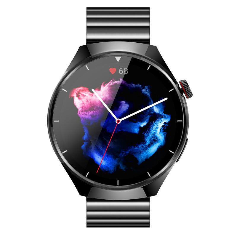 Premium smartwatch black steel bracelet Bluetooth calling sleep monitor waterproof men.
