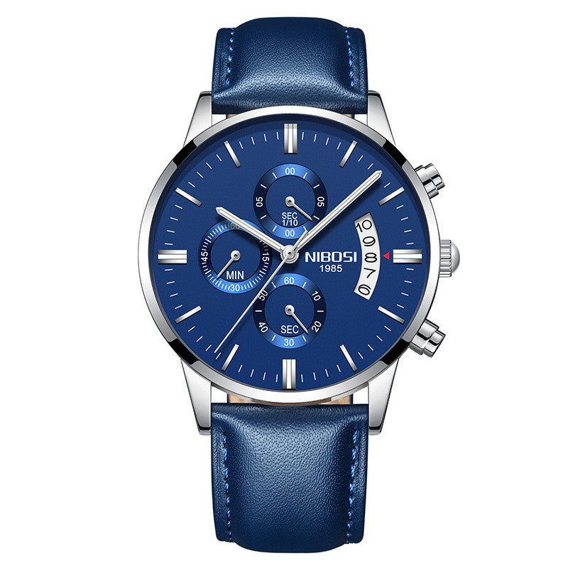 NIBOSI 1985 men's quartz watch stainless steel 43mm premium design.