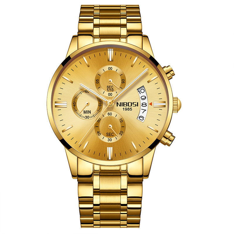 NIBOSI 1985 men's quartz watch stainless steel 43mm premium design.