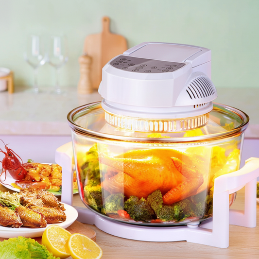12L Smart Visual Glass Air Fryer Oven 1200W – Oil-Free Halogen Convection Cooker.
