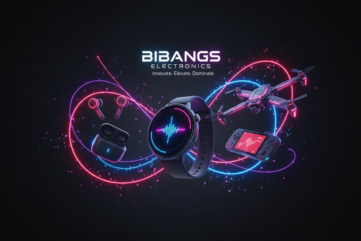 BibangS Electronics — Smartwatch, wireless earbuds, drone and portable gaming console.