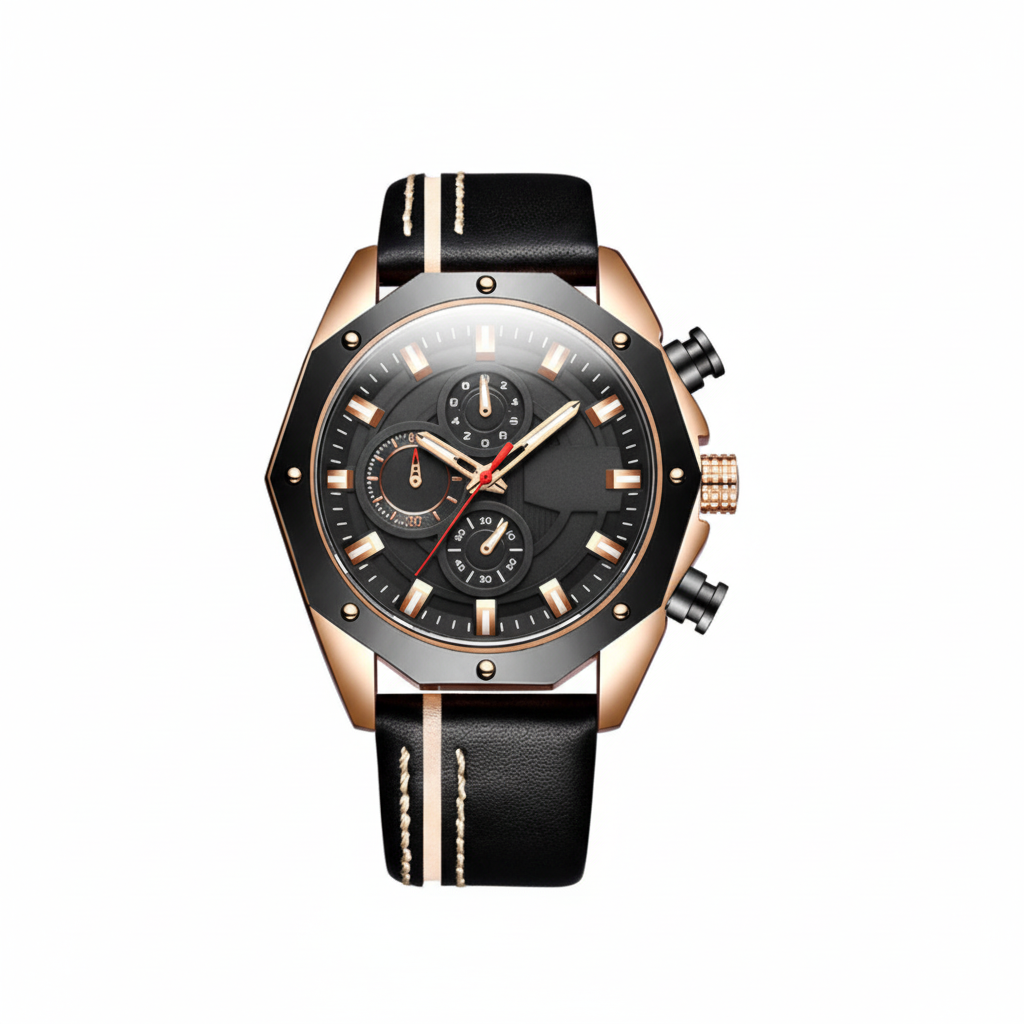 LIGE LG8908 chronograph triple sub-dial 46mm mineral glass luminous hands date calendar men's watch.