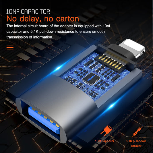 USB 3.0 adapter connected to flash drive - plug and play functionality.
