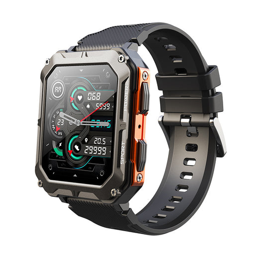Bluetooth smartwatch with fitness tracking and health monitoring features.
