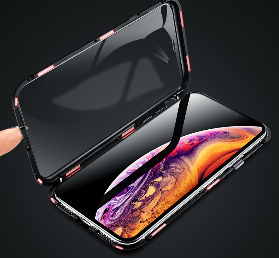  Magnetic tempered glass iPhone case 360° protection - front and back view.
