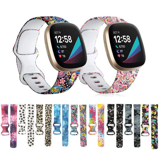 Silicone Pattern Printed Watchband for Fitbit Versa 3 Versa 4 Women Men Floral Bracelet Band for fitbit Sense / sense 2 strap