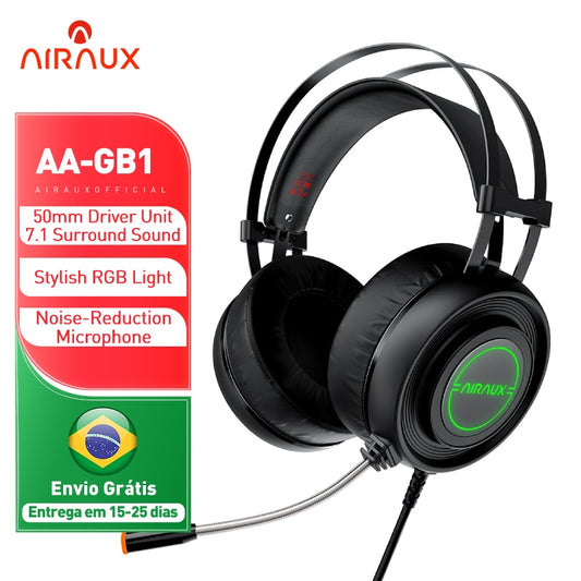AIRAUX AA-GB1 USB Gaming Headphone Virtual 7.1 Super Bass Earphone RGB Light HIFI Headset with HD Mic for PC Gamer