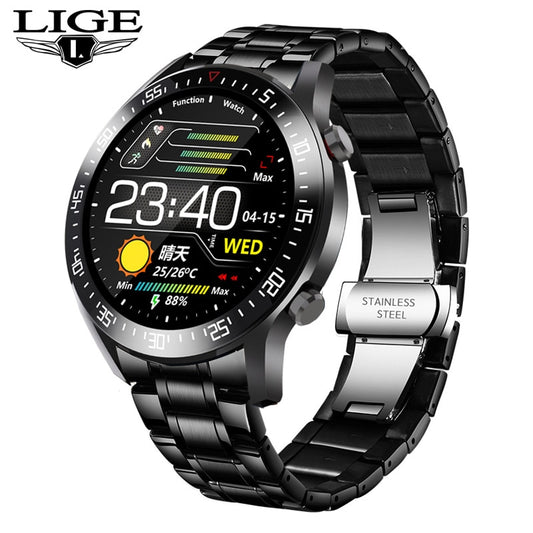 LIGE Fashion Full Circle Touch Screen Mens Smart Watches  IP68 Waterproof Sports Fitness Watch Luxury Smart Watch for men