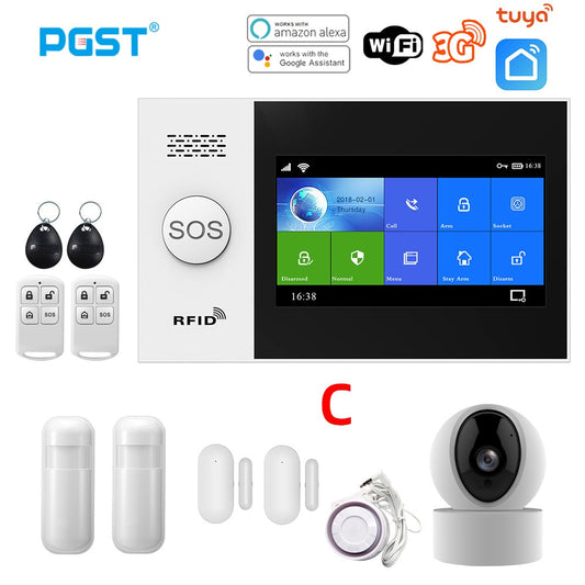 PGST PG107 WiFi 3G 4G GSM Alarm System Home Security with IP Camers PIR Motion Sensor Support Smart Life APP Control