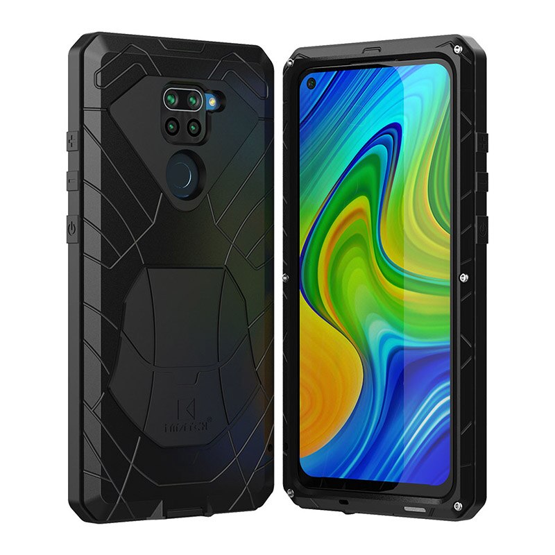 For Xiaomi Redmi Note 9 9S 8 Pro 9T 10 10 pro Case Hard Aluminum Metal Heavy Duty Protection Cover for Redmi with Tempered Glass
