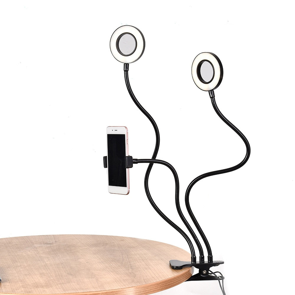 LED Selfie Ring Light with Flexible Long Arm Mobile Phone Holder Makeup Desktop Clip Usb Ring Lamp For Youtube Live Makeup Video